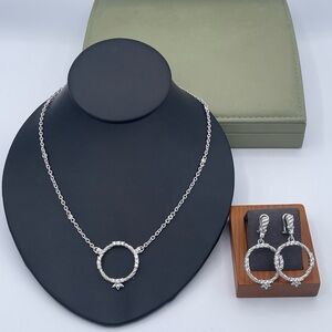 Judith Ripka Sterling Silver CZ Circle Necklace & Earrings Set 925 with Box